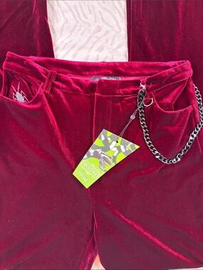 NWT! Killstar Beetlejuice Red Velvet Stretch Flare Pants Size M